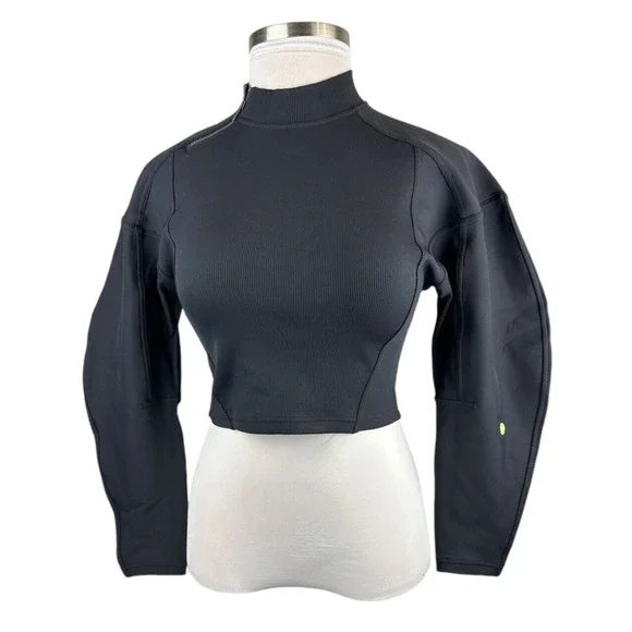Lululemon Ribbed Luxtreme Wide Sleeve Pullover Black Crop Women's No Size Tag - Picture 6 of 15